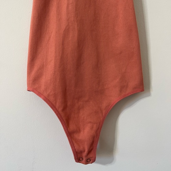 Fashion Nova Pink Salmon Halter Neck Backless Ribbed Thong Bodysuit - Picture 4 of 9